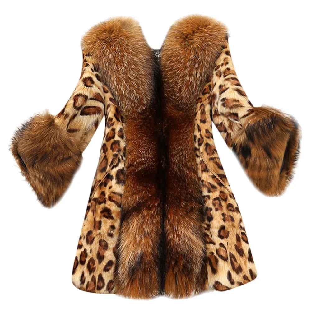 #*Cheap Coats 2018 Fur Collar Wool Coats Women Winter Thicken Woolen Faux Fur Collar Classic Leopard Long Jacket coat women coat