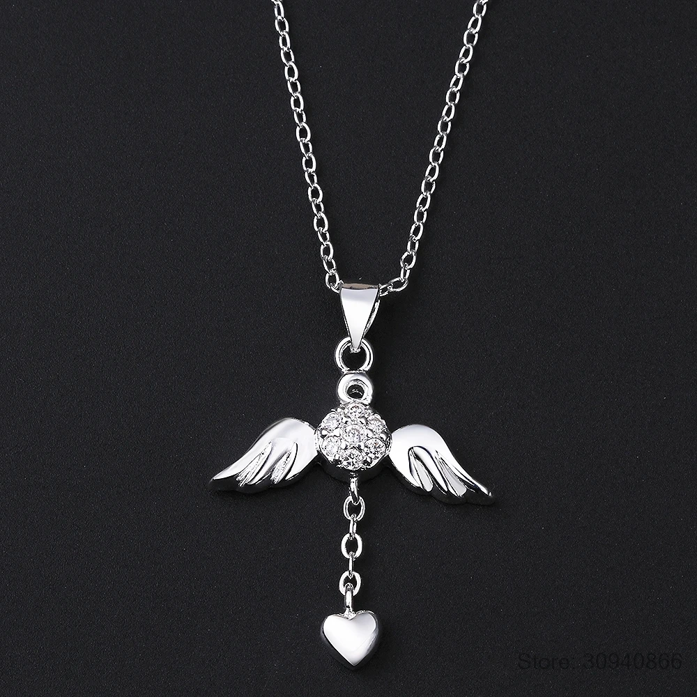 LEKANI подлинное ожерелье из стерлингового серебра 925 пробы ювелирные изделия Крылья ангела с подвеской в виде сердца Броское ожерелье-чокер подарок на праздник