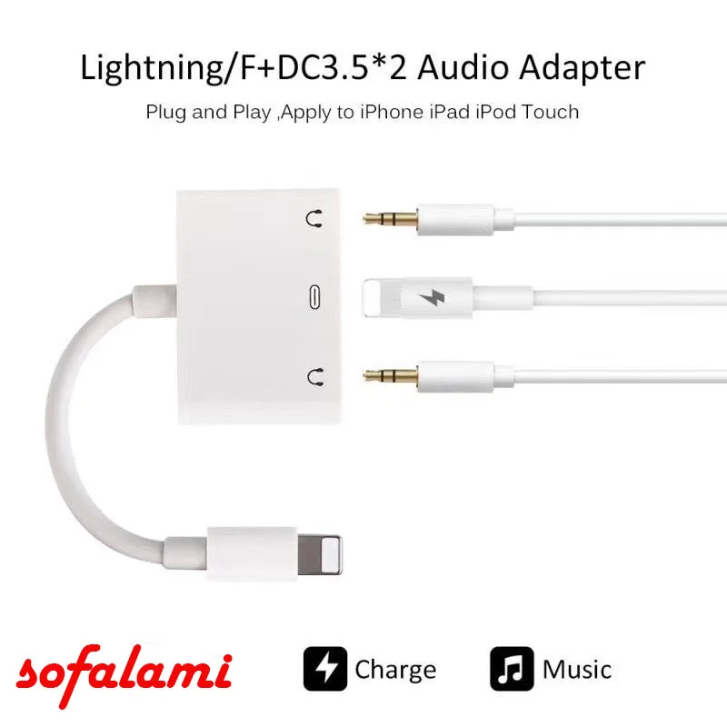 Mobile Phone Lighting interface To Double 3.5mm audio port
