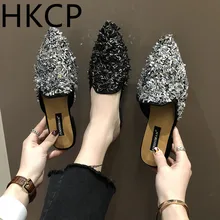 HKCP Fashion Lazy Half-Slipper Female New Flat Bottom Bottom Slippers for Women Wearing Fashionable Miller Slippers C172 summer solid soft leather fish head female slippers flat soft bottom comfort leisure women slipper lazy people slides sjl148