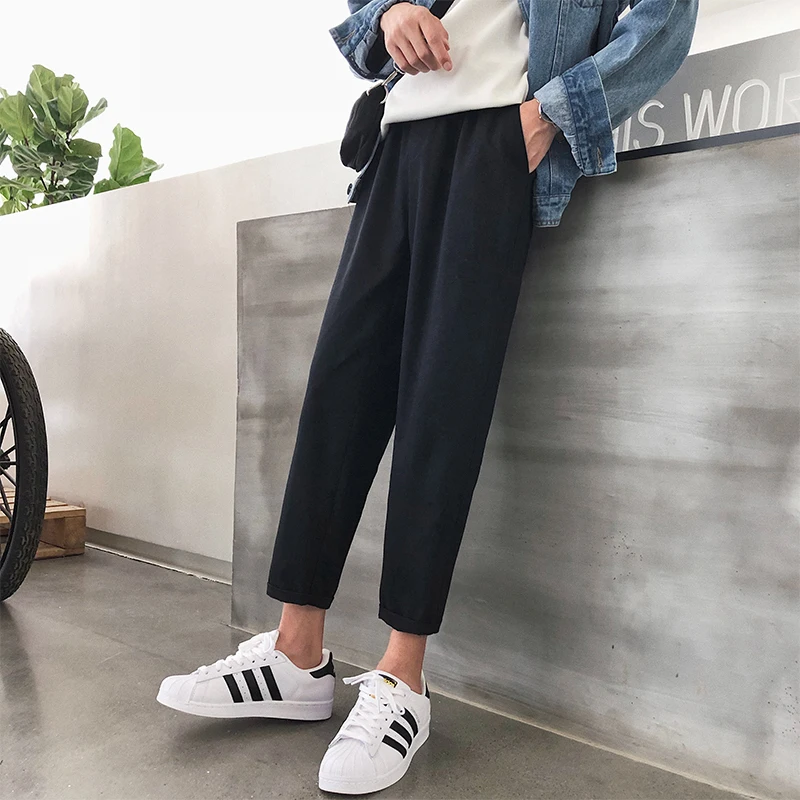 Fashion Casual Men's Straight Pants Spring And Autumn NewM-2XL Solid Color Loose Nine Pants Three Color PersonalityYouth Popular