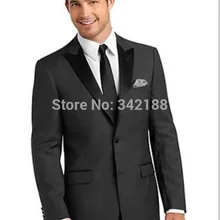 Смокинги для жениха на заказ темно-серые лучшие мужские пиковые черные лацкан друг жениха Мужские свадебные костюмы Жених(куртка+ брюки+ галстук+ жилет) w