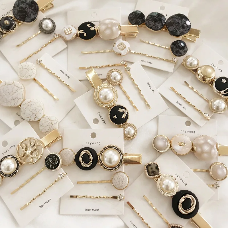 

3pcs/Set Vintage Women Imitiation Pearl Hair Clip Hair Accessories Hairpins Button Metal Hairpin Barrette Styling Tool