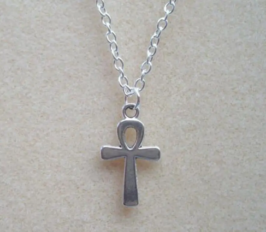 

Fashion Vintage Silver Small Egyptian Ankh Crux Ansata Cross Pendant Charm Amulet Chain Necklace Jewelry Gift