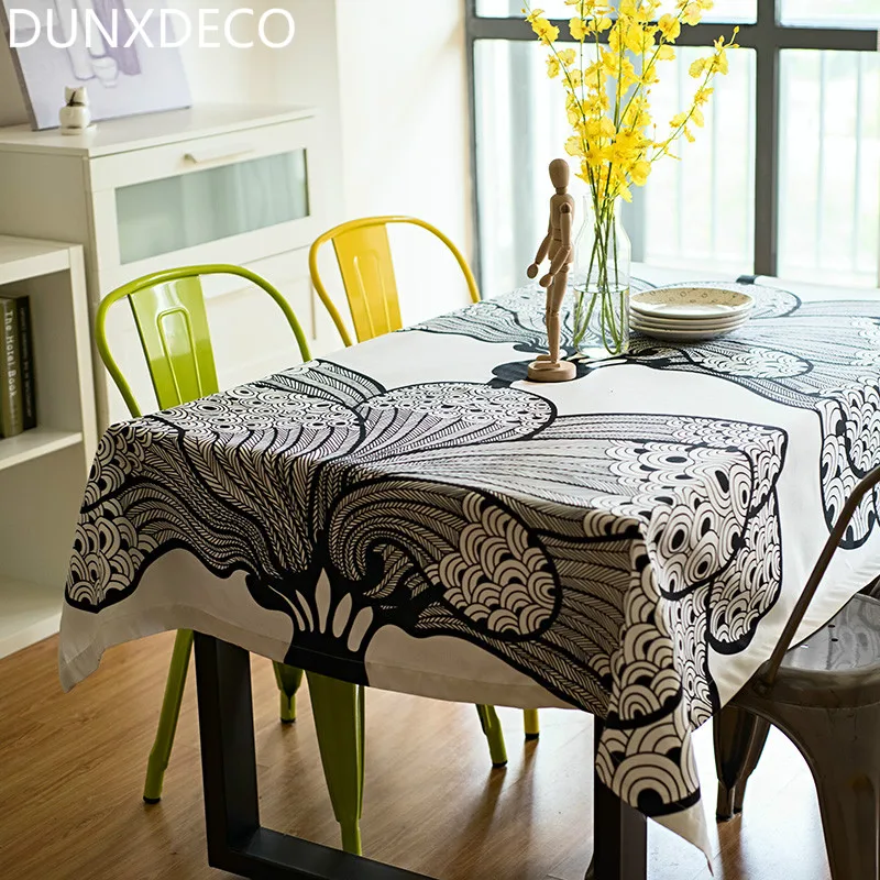 DUNXDECO скатерть хлопок покрытие стола ткань современный белый черный большой цветок художественное украшение