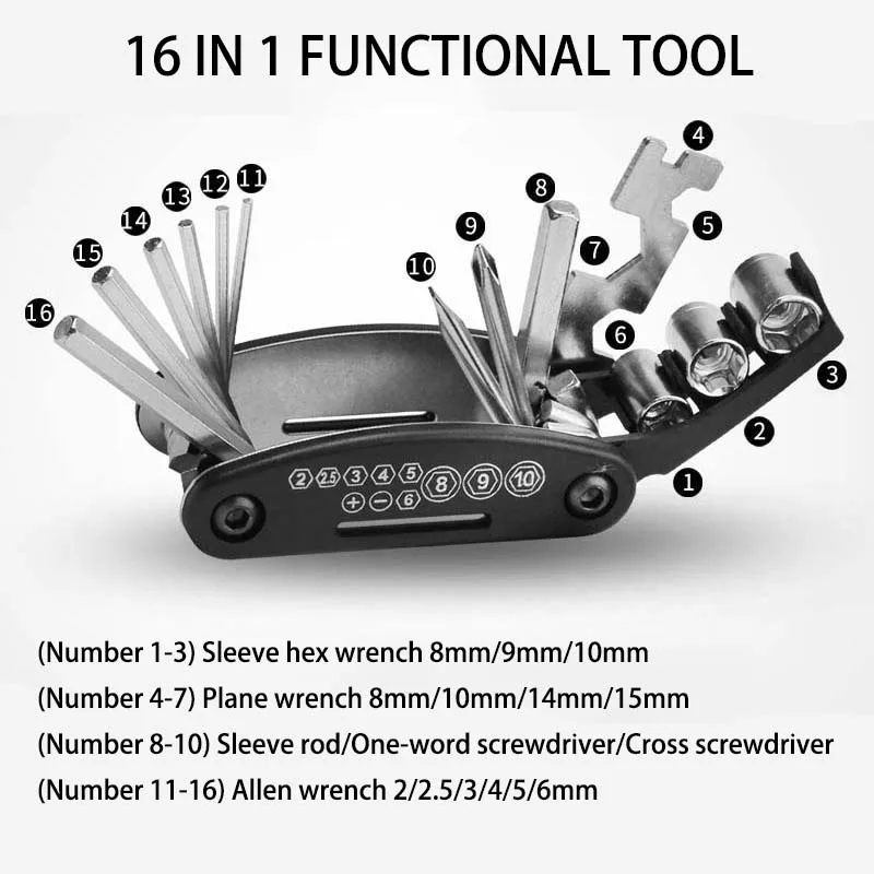 Многофункциональный набор инструментов для велосипеда, дорожный горный велосипед, 16 в 1, многофункциональный набор инструментов, набор для ремонта велосипедных шин, инструмент для велоспорта, Мультитул, новинка