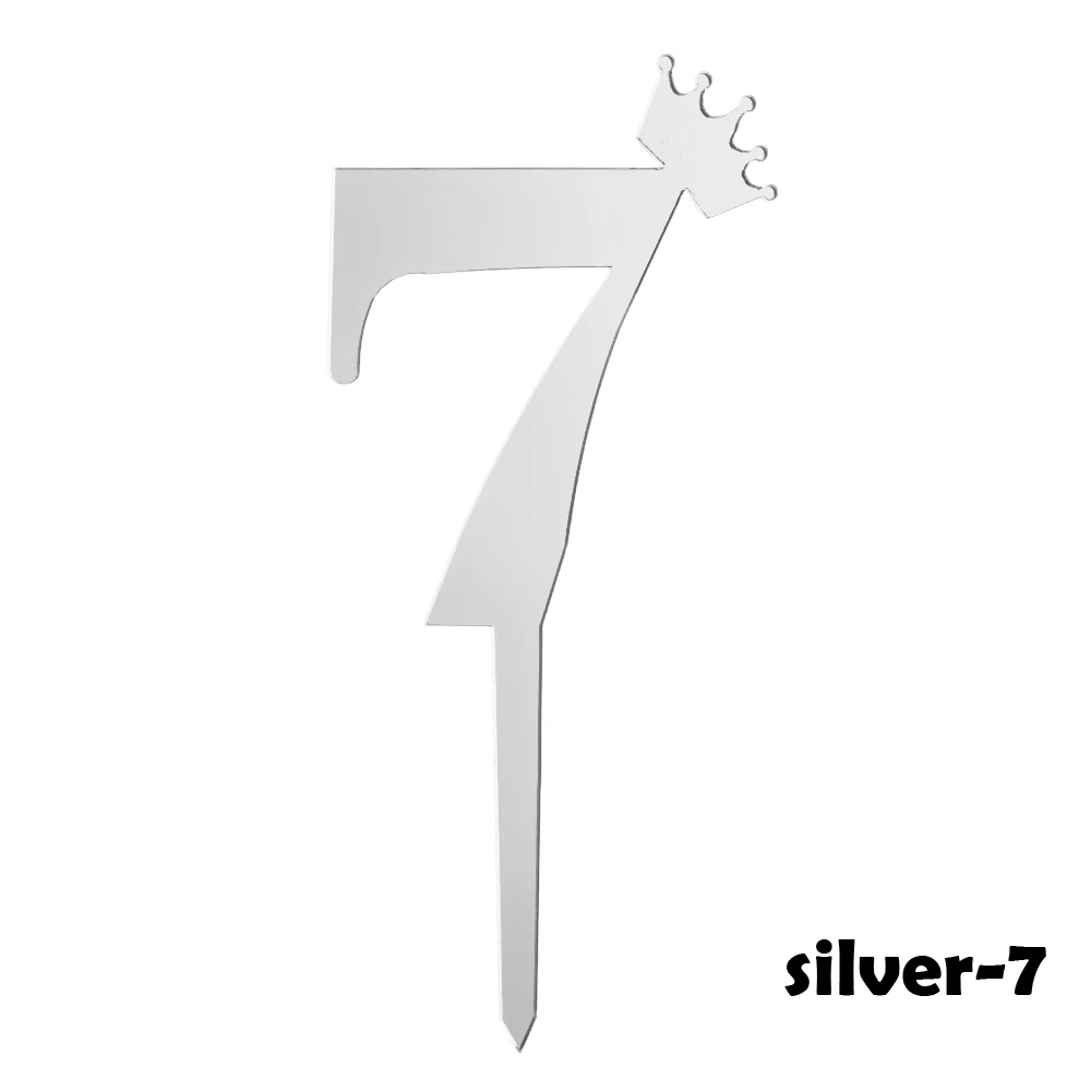 10 шт. Золотое серебряное число на день рождения торт Топпер акриловые золотистого цвета для маленьких детей для дня рождения, свадьбы, годовщины вечерние украшения - Цвет: Silver 7