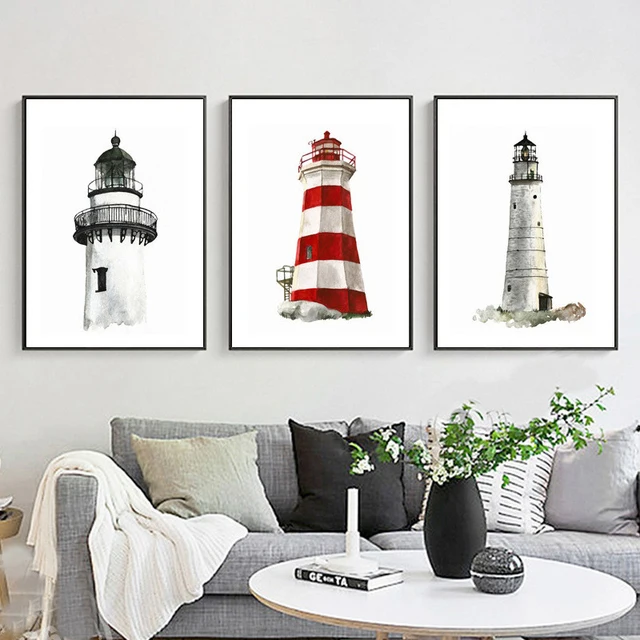 haochu nordic mediterranean sea lighthouses print art poster abstract canvas painting home kids room wall decor
