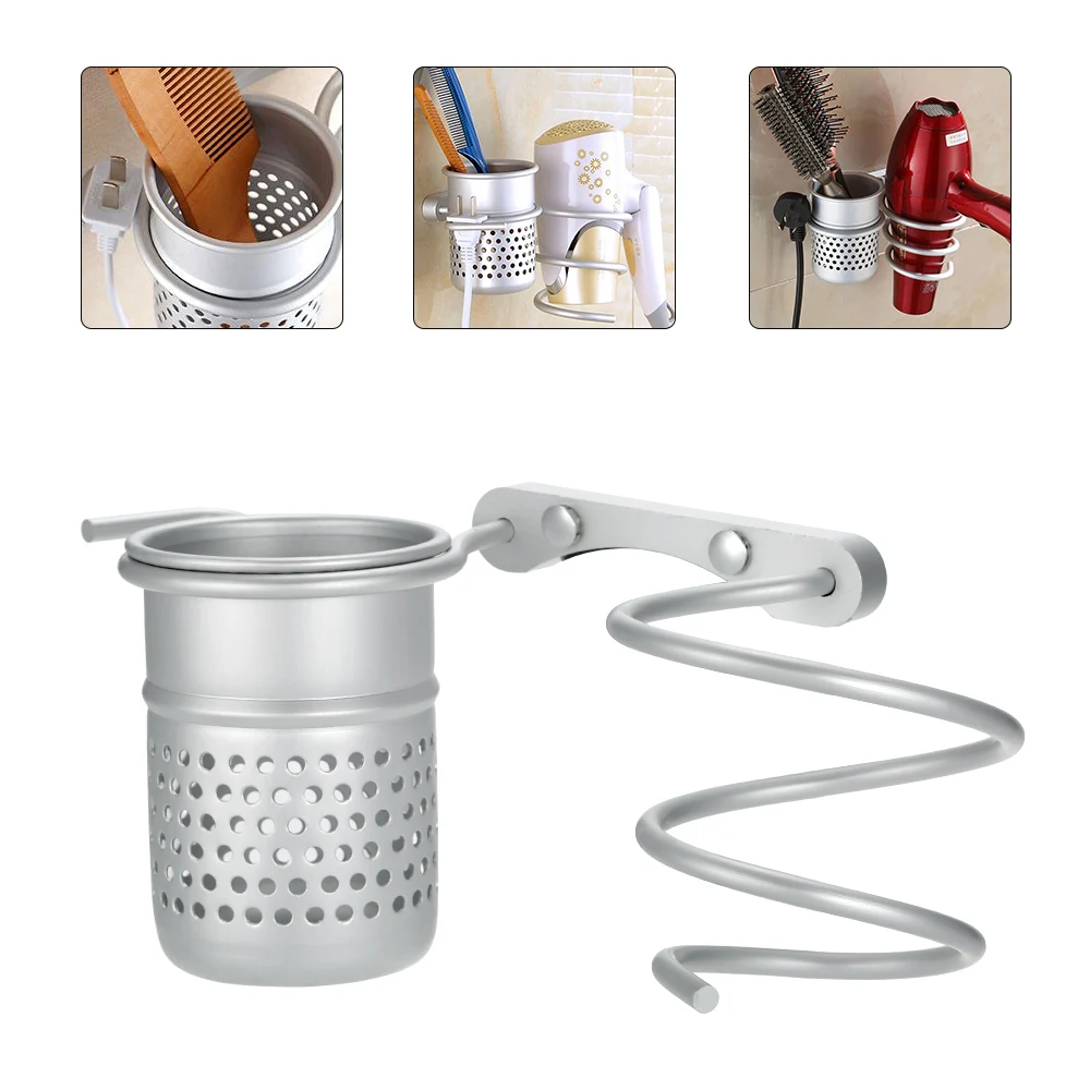 Bathroom Wall Mounted Hair Dryer Holder Comb Container Aluminum Hair