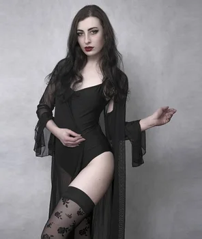 Rosetic Sexy Gothic Black Women Nightgowns Lace V-Neck Mesh See-Through Patchwork Babydoll Fashion Slim Long Sexy Nightgowns sexy v neck sleeveless solid color see through women s babydoll