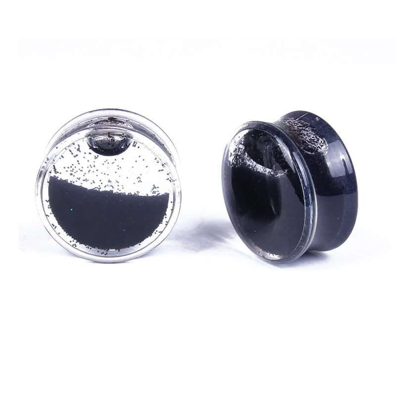 

1 Pair Black Powder Liquid Double Flared Ear Plug Ear Gauge Expander Body Ear Tunnel Acrylic Piercing Jewelry