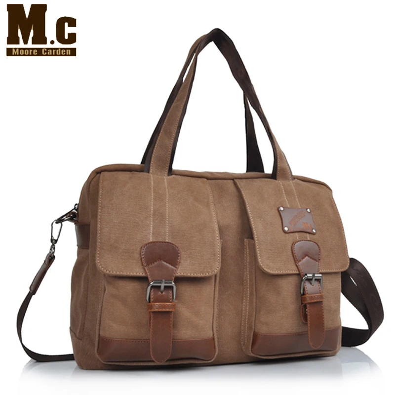 High quality horse leather and canvas men handbags casual bags travel ...