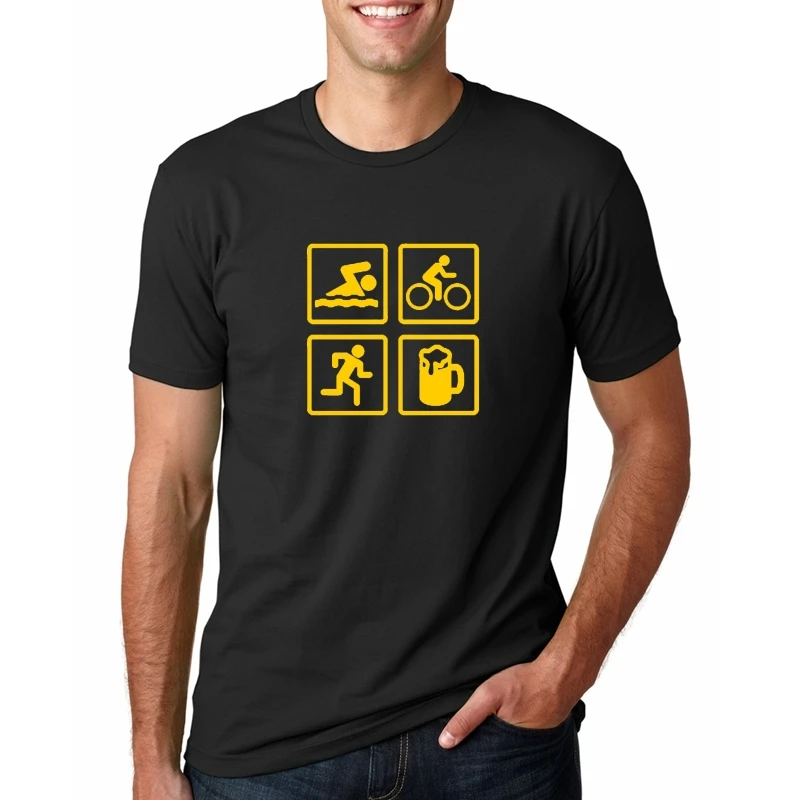 Мужская хлопковая футболка с коротким рукавом, повседневная мужская футболка, креативная футболка с триатлоном, плавучий велосипед, декоративный силуэт, футболки - Цвет: BLACKW7937