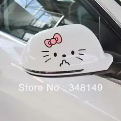 2 х Забавный рисунок «Hello Kitty» автомобиля Зеркало заднего вида Наклейки и наклейка 14x10 см для TOYOTA Chevrolet Cruze Volkswagen Skoda Kia lada opel