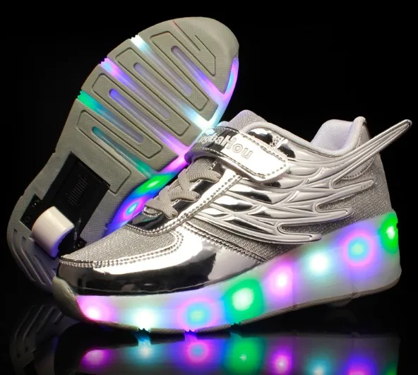 Детская спортивная обувь для мальчиков и девочек, светодиодный фонарь, мигающий Спортивный Повседневный роликовый коньки с крылом, модные детские Сникеры, евр. размер 28-41 - Цвет: as picture