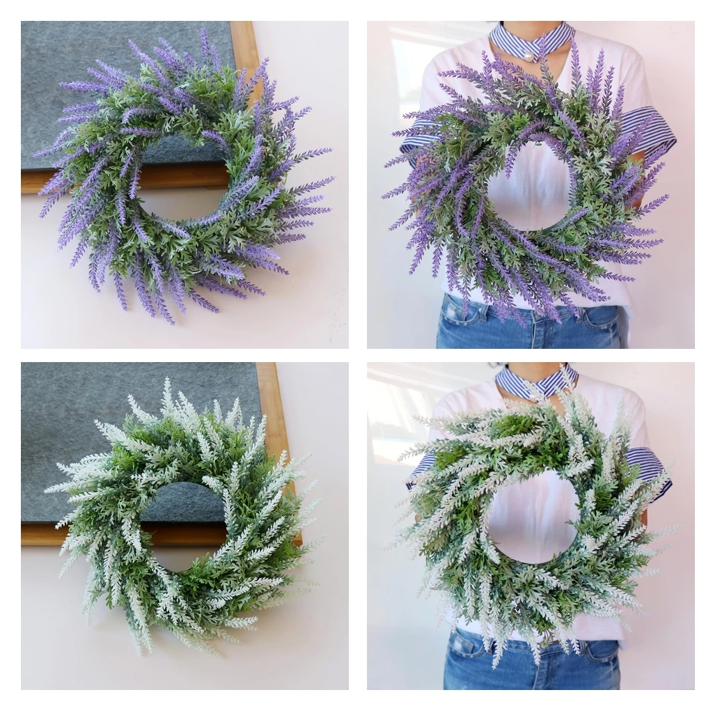

Artificial Lavender Wreaths on Twig Base Garland Front Door Wall Home Decorations Hanging Ornament Wedding Supplier
