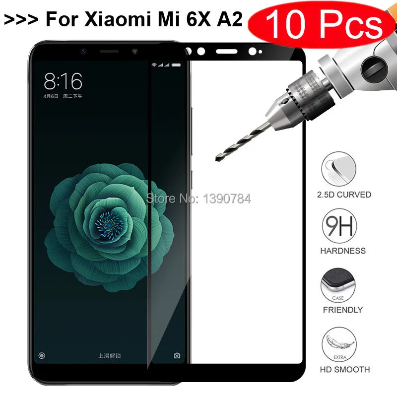 

10Pcs 2.5D Full Cover Tempered Glass Screen Protector For Xiaomi Mi 6X A2 Mi6X MiA2 5.99" Toughened Glass Phone Protective Film