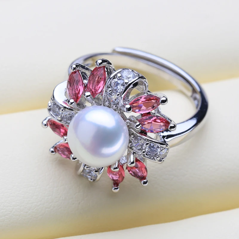 Fenasy натуральный пресноводный жемчуг кольца для женщин ювелирные украшения женские богемные цвета красочные серебряные цвета Красные Камни вечернее кольцо