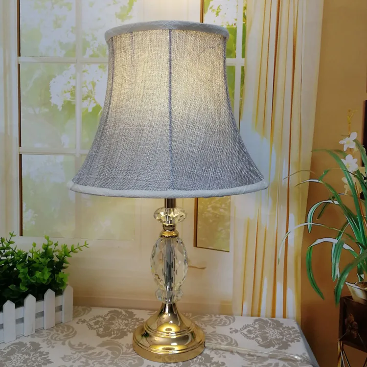 

TUDA Free shipping Gray Fabric Shade Table Lamp Art Decor Style K9 Crystal Base Table Lamp For Foyer Bedside Lamp