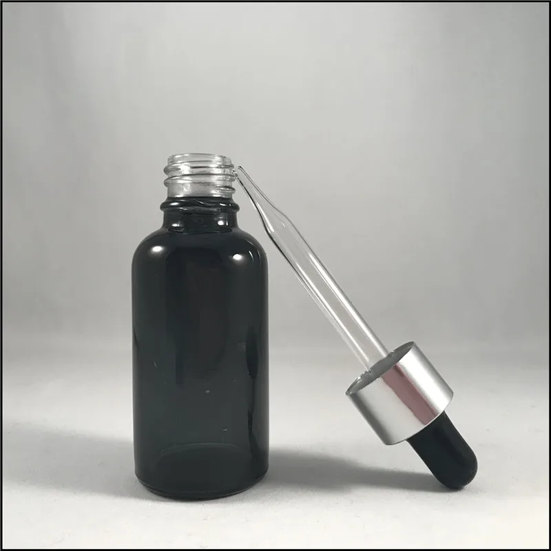 Стекло бутылки эфирное масло черный 30 мл с серебром матовым Кепки и Стекло капельницы бутылки жидкость E