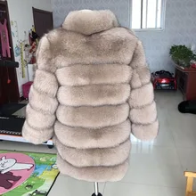 Бренд натуральным лисьим мехом пальто куртка Длинная зимняя теплая Женская мода лиса меховой воротник