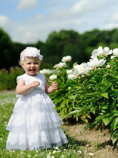 Best price at $104 Cheap 2016 Lace Communion Dresses Toddler Pageant Dress Tiered Cheap A Line Flower Girl Dresses White Kids Dresses For Weddings