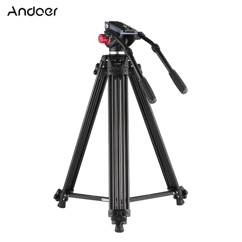 Andoer Professional Video Camera Tripod with Dual Handled Fluid Hydraulic Head for Canon Nikon