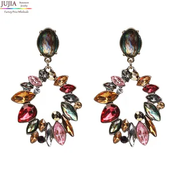 

Good quality colorful earrings fashion jewelry women crystal vintage statement bib stud Earrings Factory Price