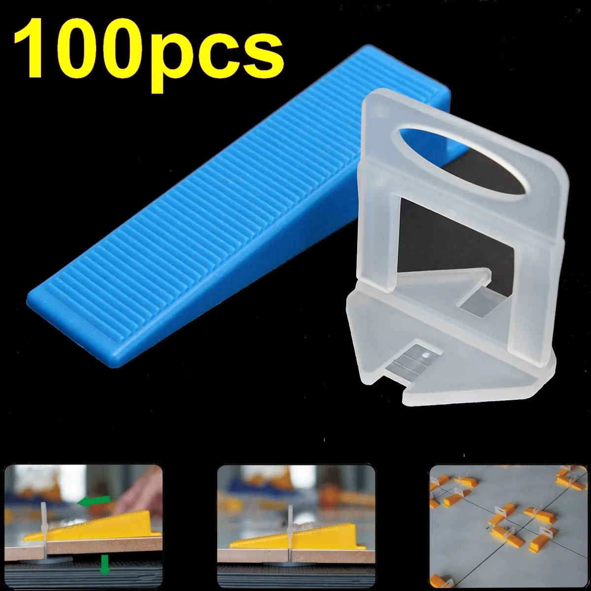 

100/200pcs Blue Tile Flat Leveling System Wall Floor Spacers Strap Device Tools