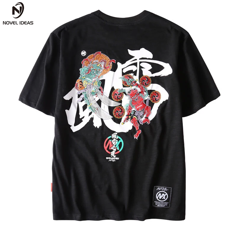 

Novel ideas Embroidery Chinese Character Printed Short Sleeve T Shirts Summer Hip Hop Casual Short Sleeve Tops Tees Streetwear