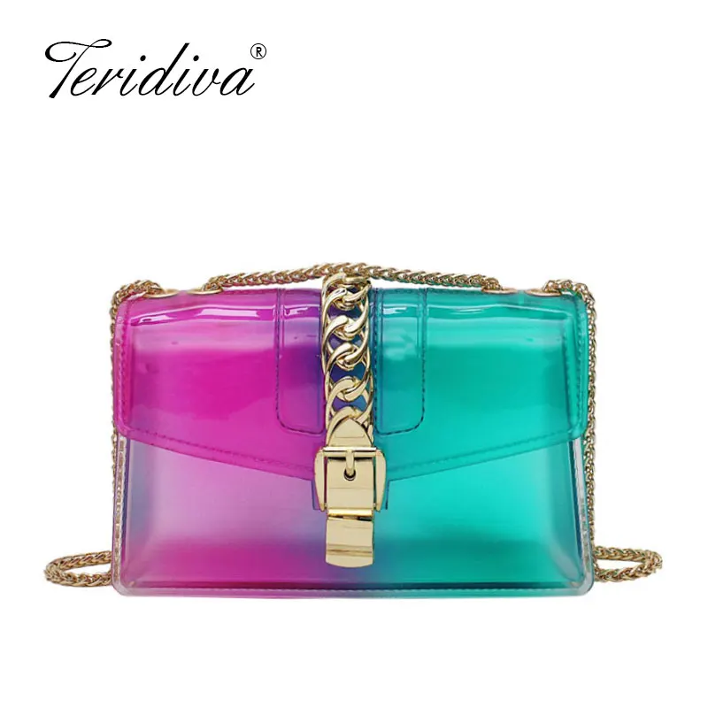 

Clear Transparent Pvc Chain Jelly Bag Lady Handbag Candy Color Gradient Crossbody Bag For Women Mini Shoulder Bag Clutch