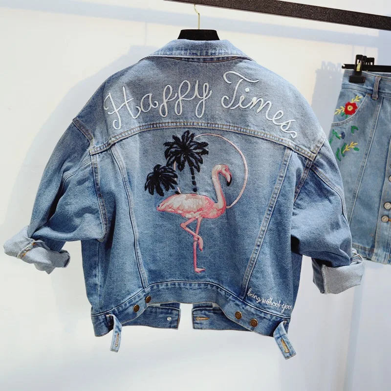 

2019 Spring Women Loose Heavy Industry Embroidered Jean Jackets Washed to Make Old Fashion Cowboy Denim Jacket Coat Z632