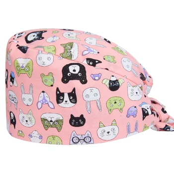 

Cotton Hospital Medical Scrub Caps for Women and Men Doctor Nurse Surgical Hats Tie Back with Sweatband Premium Work Headwear