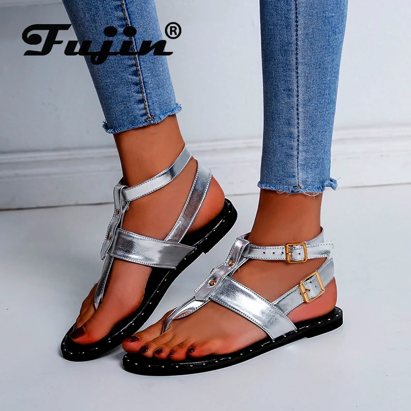 

Fujin Sandals Dropshipping 2019 Summer New Pin-toe Flat-bottom Leopard Buckle Female Sandals Wild Casual Models with Roman Shoes