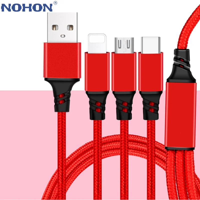 

2/3 in 1 Charger Cable For iPhone 6 S 6S 5 5S SE 7 8 Plus X XR XS Max Micro USB Microusb Type C For Huawei Xiaomi 3in1 Wire Cord