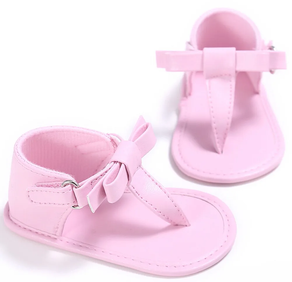 Helen115 детские летние шлепанцы; с бантом-Босоножки на завязках для младенцев; для девочек на мягкой подошве; для детей 0-18 м - Цвет: Розовый