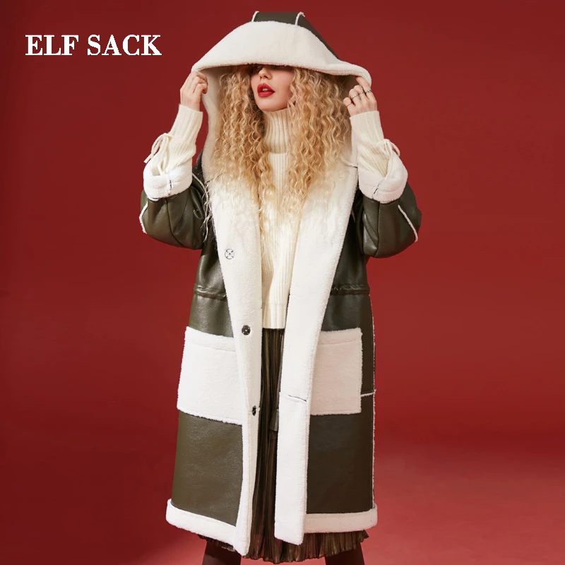 ELF SACK WInter New Warm Faux Fur Woman Jacket Full Long Turn-down Collar Women Coat Femme Thick Warm Fur Coats Female Jackets