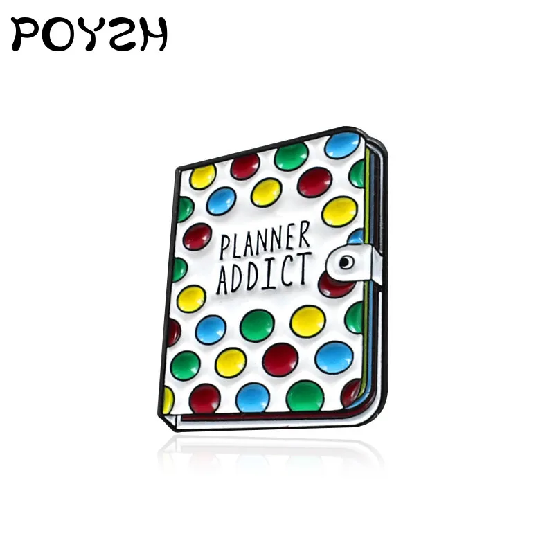 

Colorful Notebook Brooch PLANNER ADDICT Book Cute stationery badge Denim leather backpack Creative Enamel Lapel Pin Student Gift