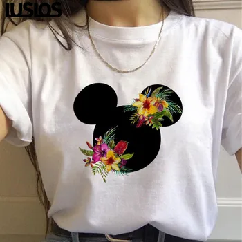 

Luslos Women's New Arrival T-shirts Mouse Cartoon Design Printed Casual Short Sleeve Tops Cotton O-neck Harajuku Vintage Tees