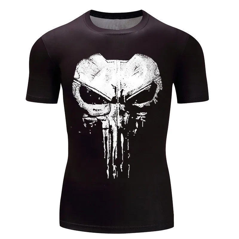 

10 Colors Men Punisher Tshirt Skulls 3D Printed T-Shirt Compression Shirt Bodybuilding t shirt Homme Fitness Plus Size 4XL