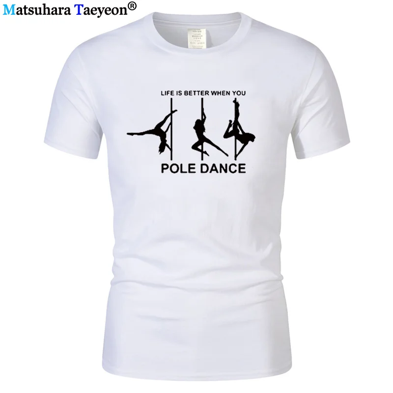Мужская футболка с принтом Pole Dance хлопковая забавная коротким рукавом и круглым