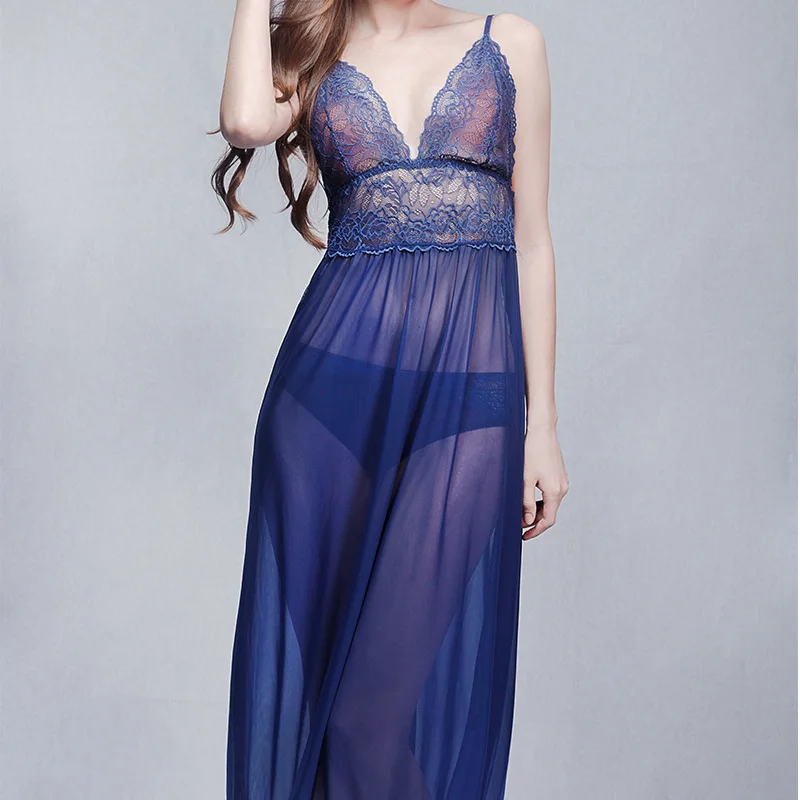 

Womans Lingerie Sleepshirt Nightdress Sexy See-through Babydoll Dress Women Long Nightgowns Lace Lady Sleepwear chest pad