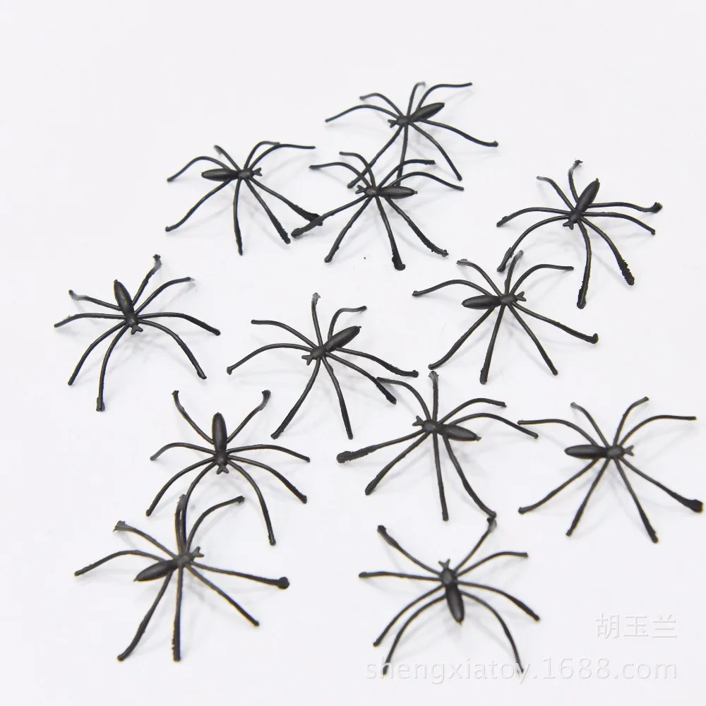 

100pcs Black Plastic Spider Funny Black Fake Spiders Halloween Party For Halloween Decor Haunted House