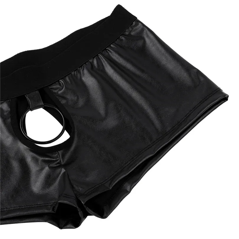 iEFiEL Sexy Gay Men Male Lingerie Soft Faux Leather Cut Out Low Rise Boxer Jockstrap Underwear Underpants with Ball Metal O-ring