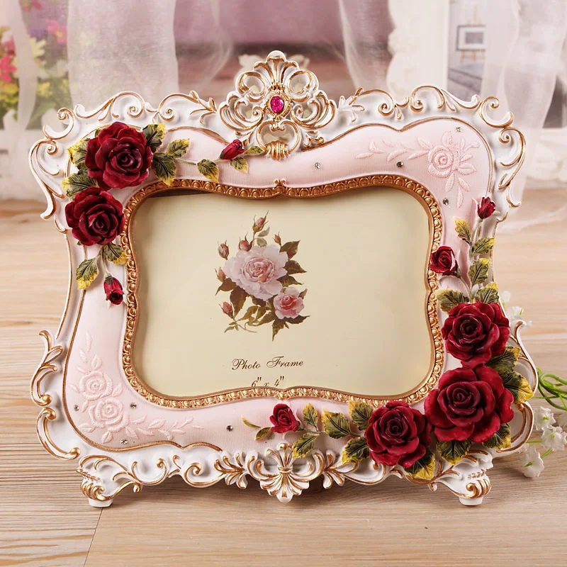 

6 Inch European Style Resin Frame Dressing Table Wedding Photo Studio Decoration Creative Pastoral Eglantine Picture Frame