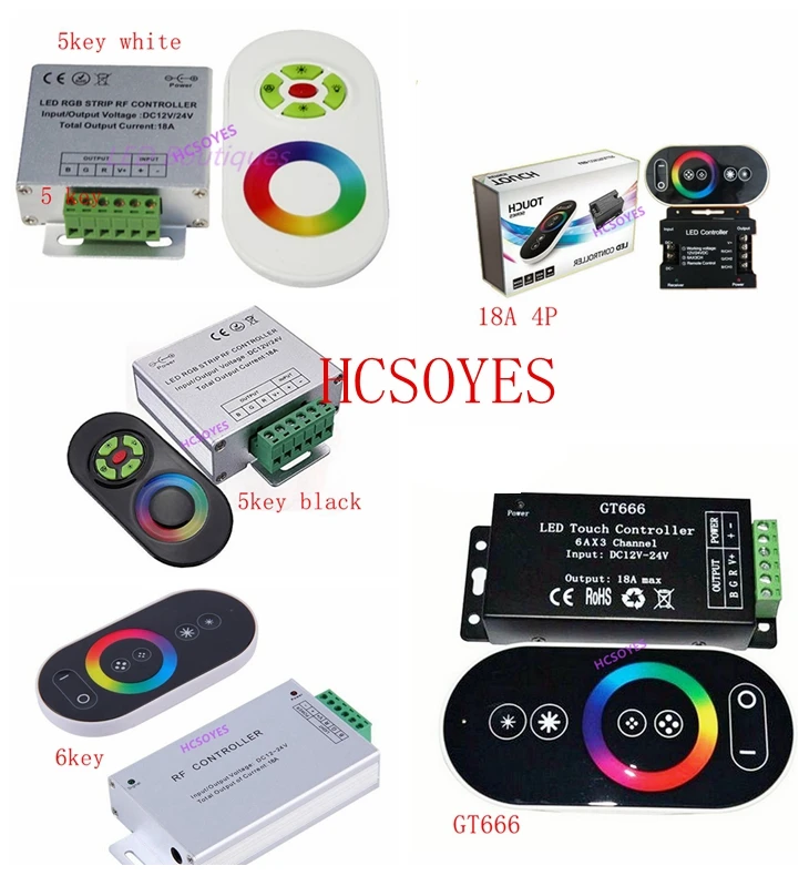 

DC 12V-24V GT666 Wireless RF Touch Panel Dimmer RGB Remote Controller 18A RGB Controller for 3528 5050 RGB LED Strip Light