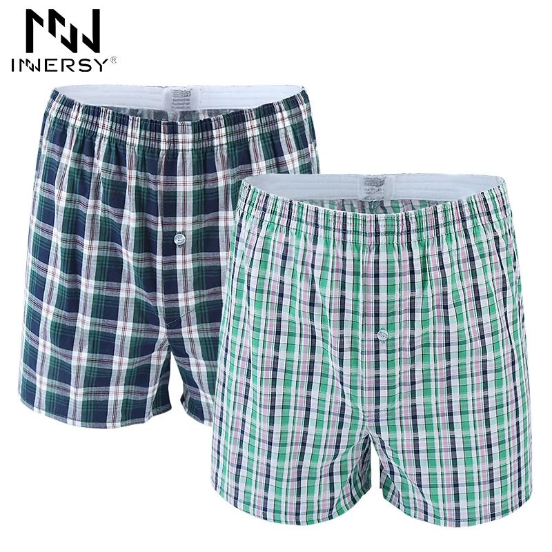 

Innersy Boxer Loose Shorts Men's Panties Cotton boxer Male plus Size Underwear Plaid Underwear Long Homewear Boxer Comfortable