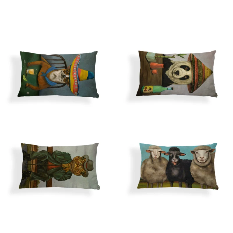 

Personalized Buffalo Animals Throw Cushion Cover Geometric Black White Plaid Cow Frog Panda Giraffe Donkey Home Decor Pillowcase