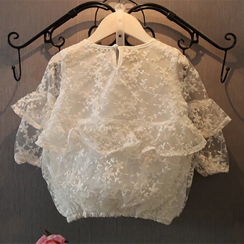Korean Children Clothes Cute Prince Girls Lace Blouse Fashion Girls Embroidery Hollow Out White Lace Long Sleeve Tops For 2-8Y Korean Children Clothes Cute Prince Girls Lace Blouse Fashion Girls Embroidery Hollow Out White Lace Long Sleeve Tops For 2-8Y