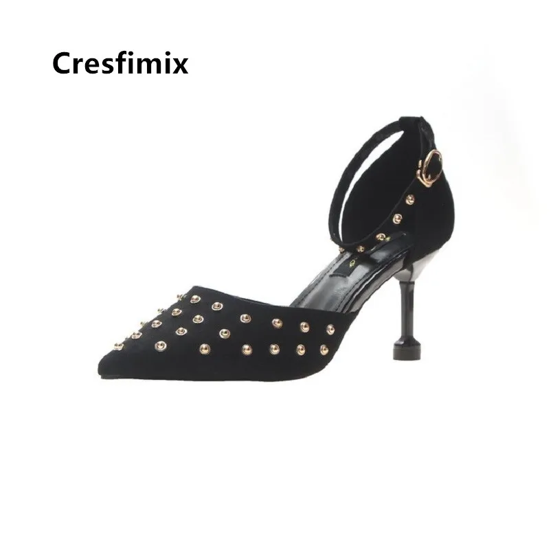Туфли Cresfimix женские с заклепками удобная обувь на высоком каблуке синими
